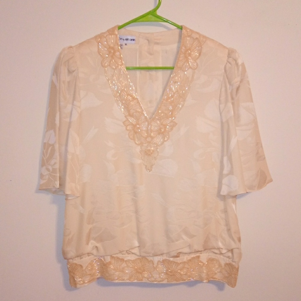 UMI Collections by Anne Crimms Spec.Occ Women's Blouse Sz 10 Silk Beaded Lace.